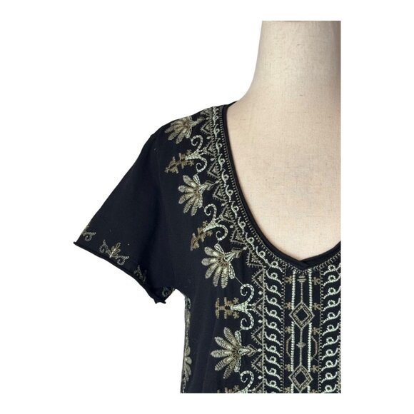 Johnny Was Shirt Women Small Black Cotton Knit Sean Embroidered Top Boho Cottage - Picture 5 of 9